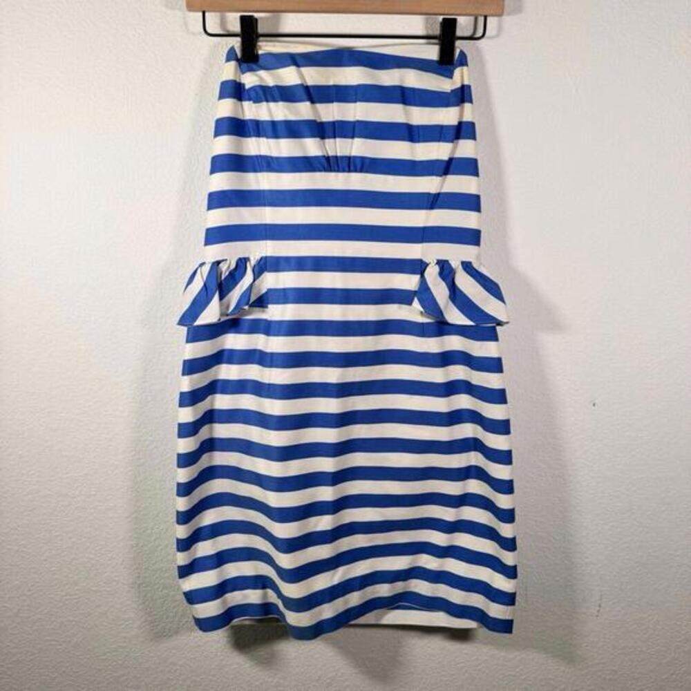 Lilly Pulitzer Maybell Strapless Dress Swizzle Stripe Worth Blue Womens Size‎ 8